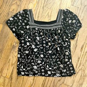 Cream and black peasant top